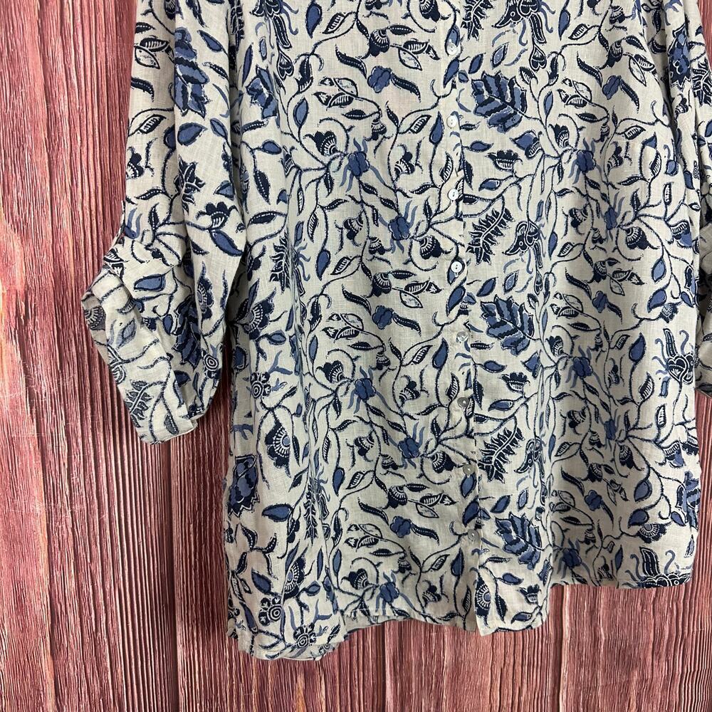 Tahari Womens 100% Linen Button Down Shirt Blue Floral Plus Size 1X - Picture 6 of 6